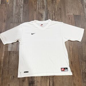 Nike Men’s White V-Neck Short Sleeve Shirt with Black Swoosh